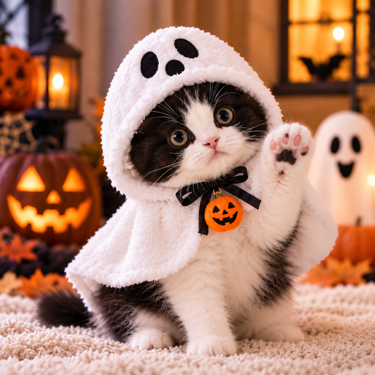 Cozy Ghost Pet Cape — Cute Halloween Costume for Cats & Small Pets