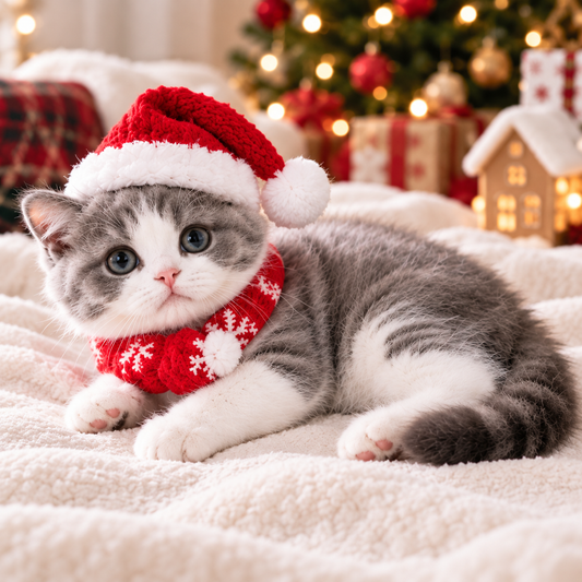 Christmas Cozy Cat Set – Santa Hat & Snowflake Scarf for Cats