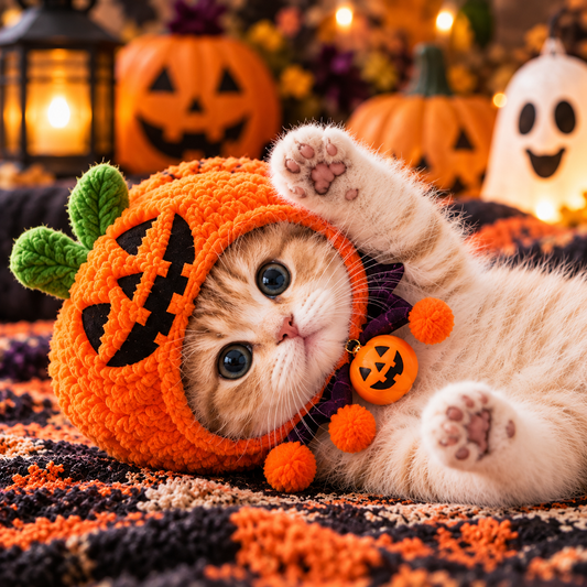 Halloween Pumpkin Pet Hat – Jack-O’-Lantern Costume for Cats & Small Dogs