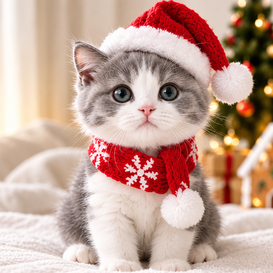 Christmas Cozy Cat Set – Santa Hat & Snowflake Scarf for Cats