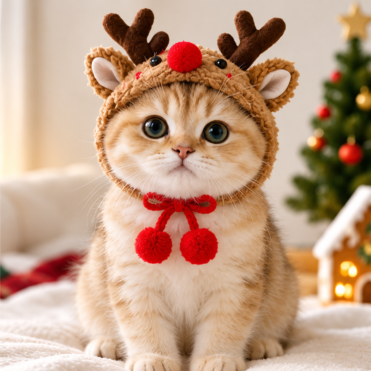 Christmas Reindeer Pet Hat – Cozy Holiday Costume for Cats & Small Dogs