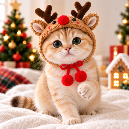 Christmas Reindeer Pet Hat – Cozy Holiday Costume for Cats & Small Dogs