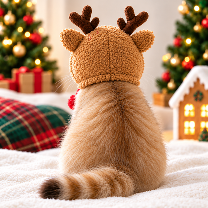 Christmas Reindeer Pet Hat – Cozy Holiday Costume for Cats & Small Dogs
