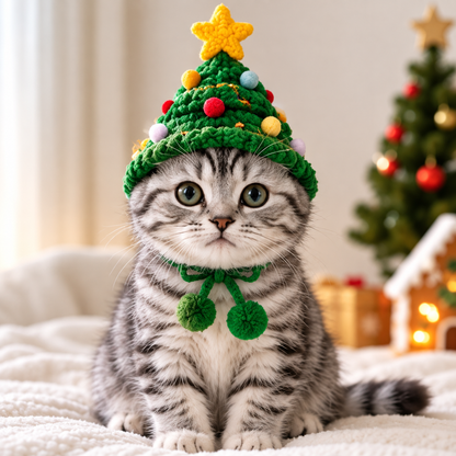 Christmas Tree Pet Hat – Cozy Holiday Costume for Cats & Small Dogs