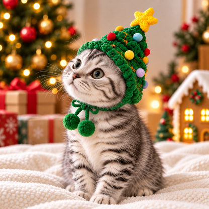 Christmas Tree Pet Hat – Cozy Holiday Costume for Cats & Small Dogs