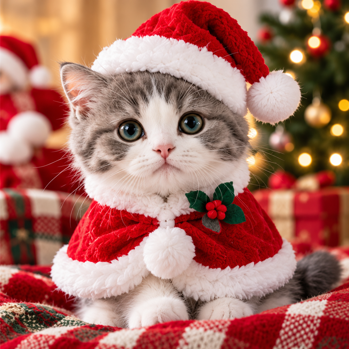 Christmas Santa Pet Costume Set – Cozy Hat & Cape for Cats and Small Dogs