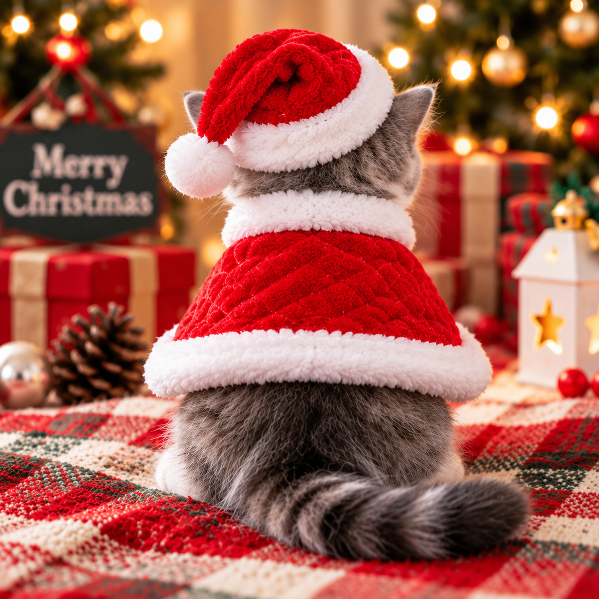 Christmas Santa Pet Costume Set – Cozy Hat & Cape for Cats and Small Dogs