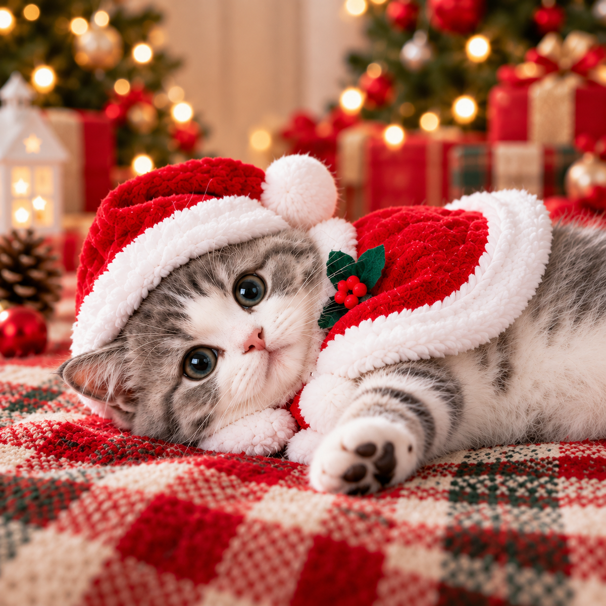 Christmas Santa Pet Costume Set – Cozy Hat & Cape for Cats and Small Dogs