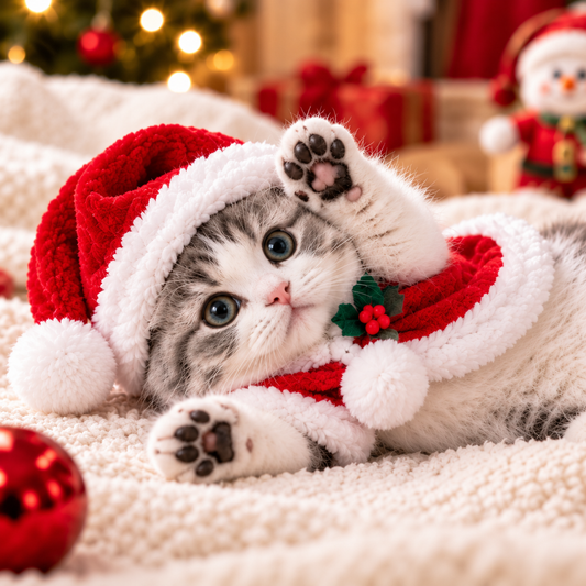 Christmas Santa Pet Costume Set – Cozy Hat & Cape for Cats and Small Dogs