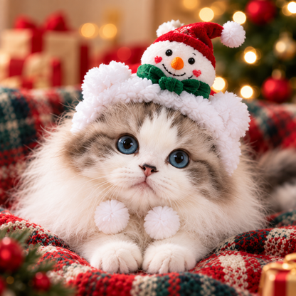 Christmas Snowman Pet Hat – Cozy Holiday Costume for Cats & Small Dogs