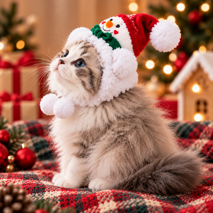 Christmas Snowman Pet Hat – Cozy Holiday Costume for Cats & Small Dogs
