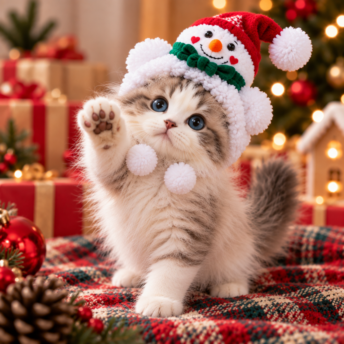 Christmas Snowman Pet Hat – Cozy Holiday Costume for Cats & Small Dogs