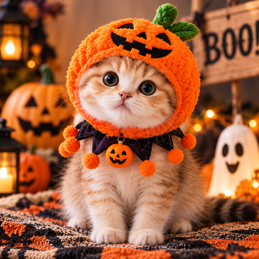 Halloween Pumpkin Pet Hat – Jack-O’-Lantern Costume for Cats & Small Dogs