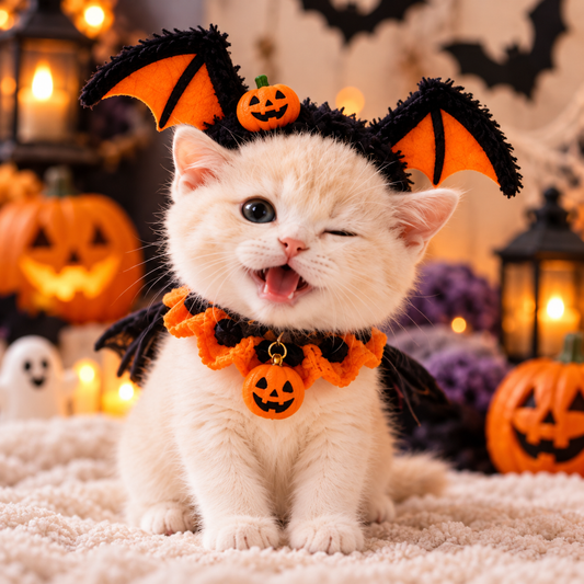 Halloween Bat Pet Costume Set – Bat Wing Headband & Collar for Cats & Small Dogs