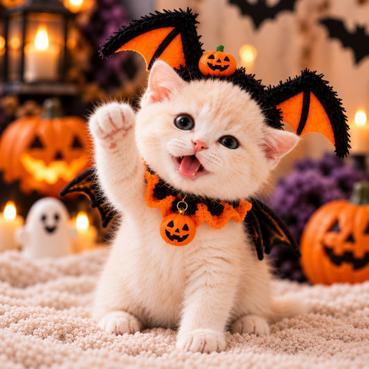 Halloween Bat Pet Costume Set – Bat Wing Headband & Collar for Cats & Small Dogs