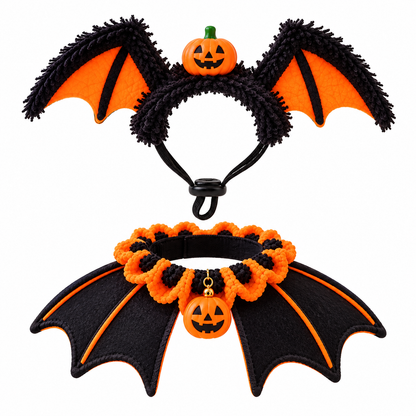 Halloween Bat Pet Costume Set – Bat Wing Headband & Collar for Cats & Small Dogs