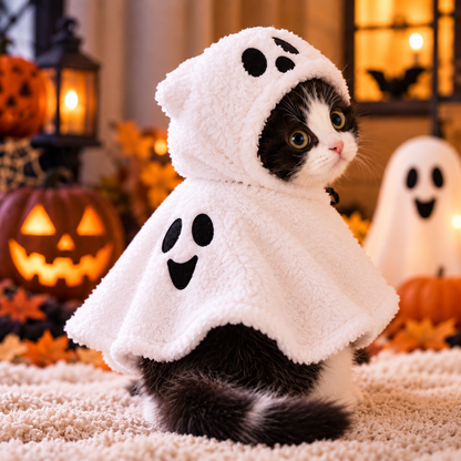 Cozy Ghost Pet Cape — Cute Halloween Costume for Cats & Small Pets