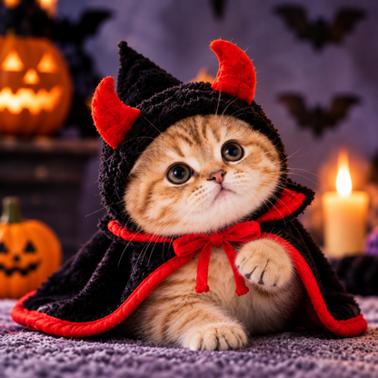 Halloween Devil Cat Costume – Cozy Horned Cape for Cats & Small Pets