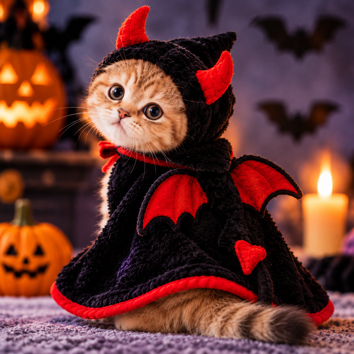 Halloween Devil Cat Costume – Cozy Horned Cape for Cats & Small Pets