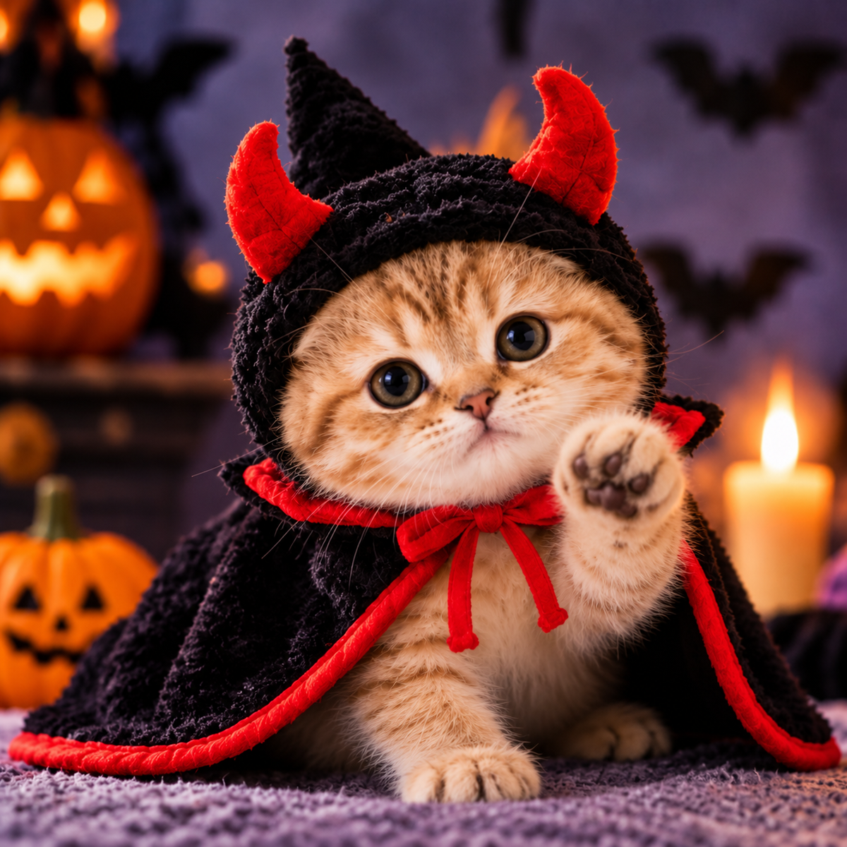Halloween Devil Cat Costume – Cozy Horned Cape for Cats & Small Pets