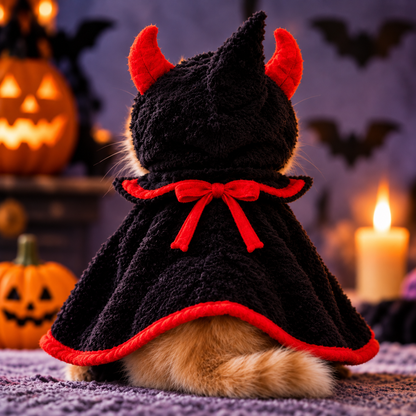 Halloween Devil Cat Costume – Cozy Horned Cape for Cats & Small Pets