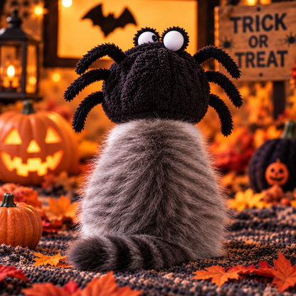 Halloween Spider Cat Costume Set – Cute Spider Hood & Pumpkin Bow Collar
