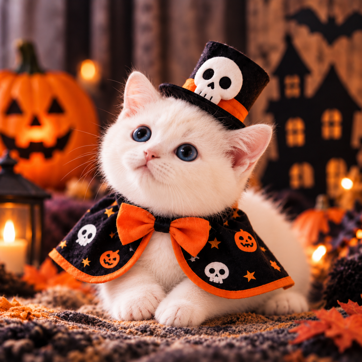 Halloween Skull Pet Costume Set – Top Hat & Cape for Cats & Small Dogs