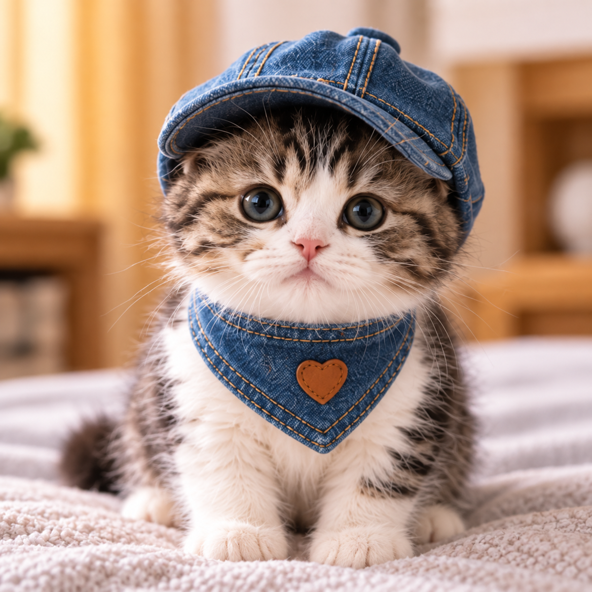 Denim Cowboy Pet Set — Hat & Bandana for Cats and Small Pets