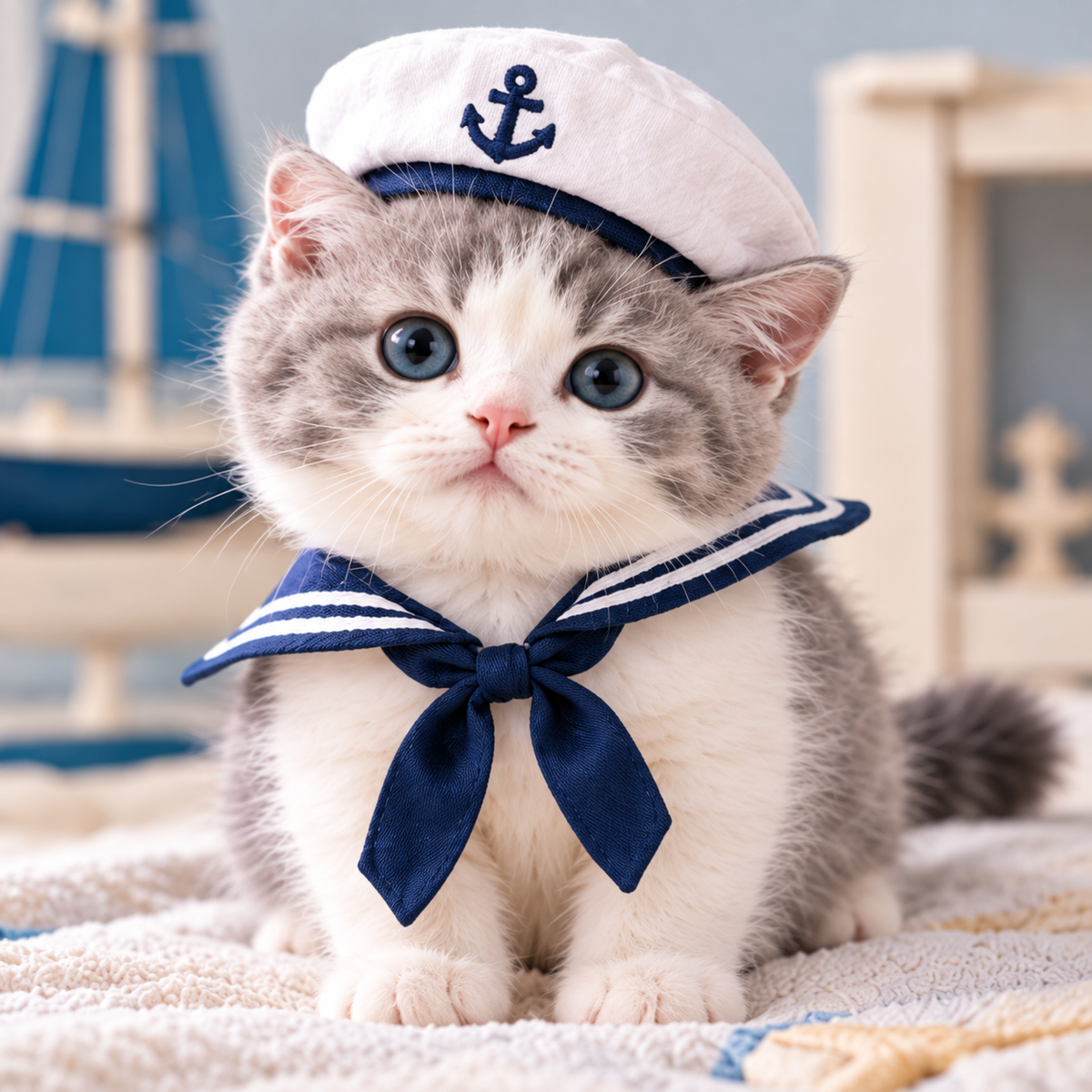 Nautical Sailor Cat Costume Set – Adorable Captain Hat & Collar for Cats