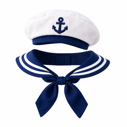 Nautical Sailor Cat Costume Set – Adorable Captain Hat & Collar for Cats
