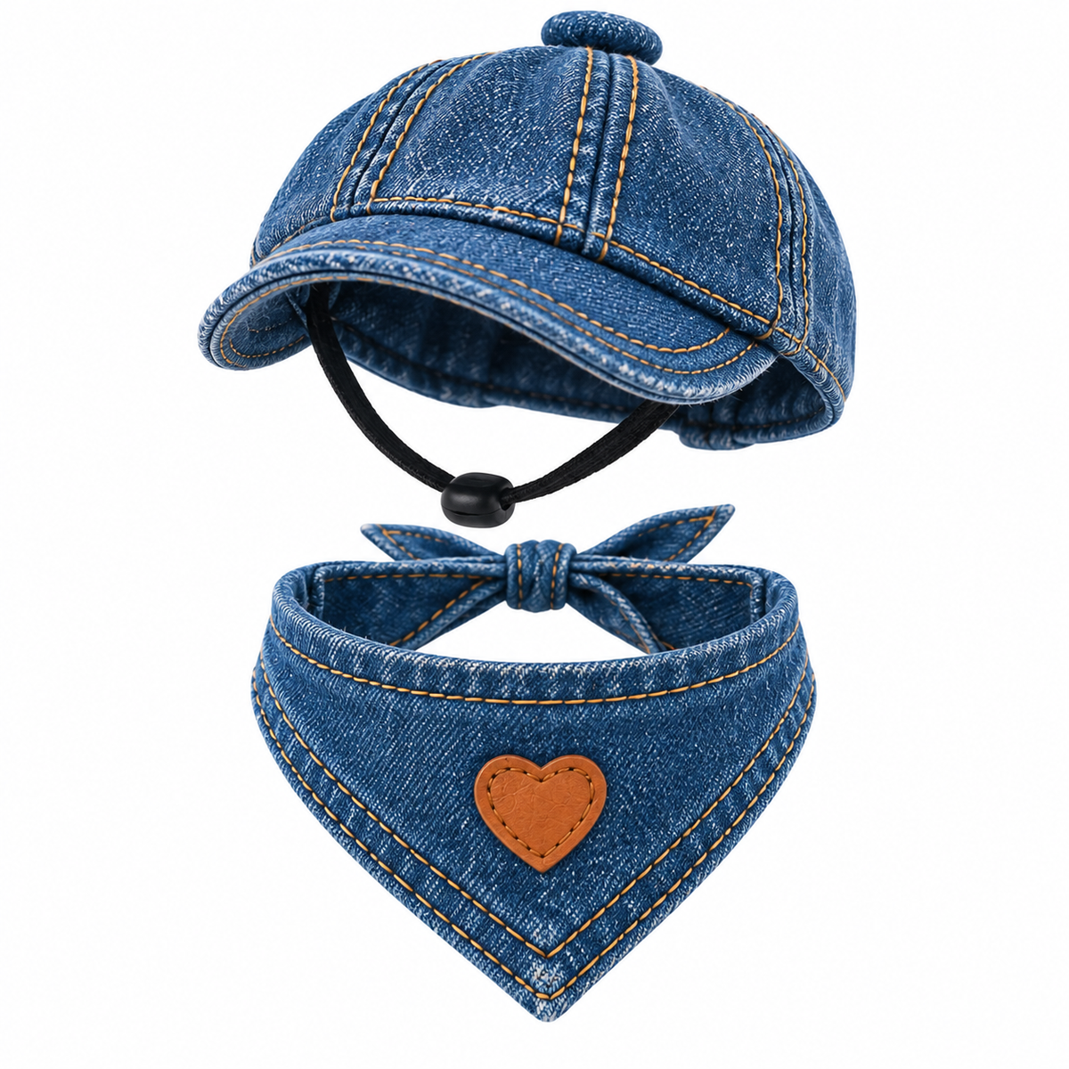 Denim Cowboy Pet Set — Hat & Bandana for Cats and Small Pets
